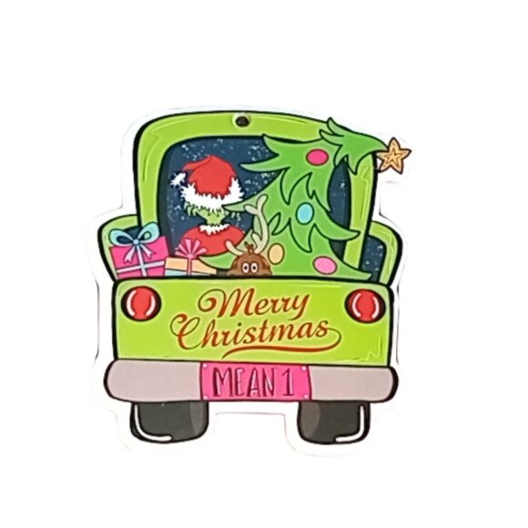 ๐ฏ 10 for $12 / Grinch in Green Truck Chipboard Christmas Ornament Mean 1 - Picture 8 of 12